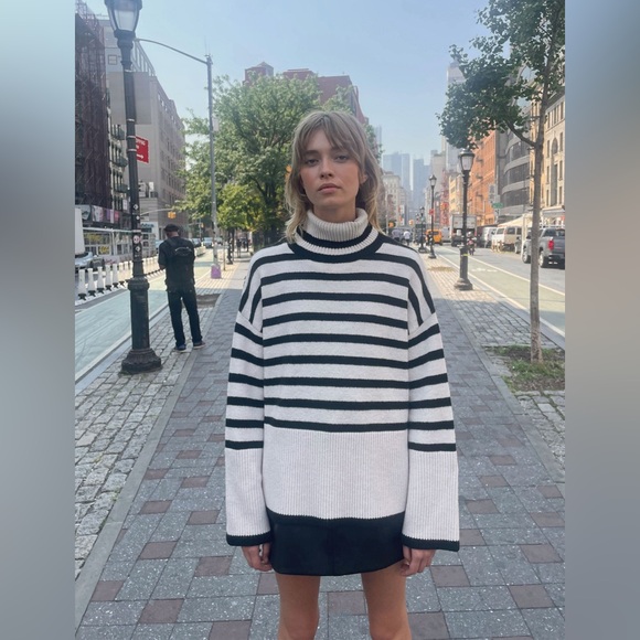 Oak + Fort Striped Black and White Turtleneck Sweater - Picture 2 of 10
